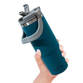 Lavish 30oz Travel Tumbler with Handle – Hot or Iced Drink Tumbler – Double Wall Stainless Steel Insulated Tumbler - Tumbler with 2-in-1 Lid and Straw - 100% BPA-Free - Car Coffee Cup (Navy Blue)