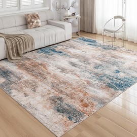 OMERAI 6x9 Washable Area Rug, Low Pile Modern Abstract Design, Non-Slip Soft Thin Carpet for Living Room, Bedroom, Dining Room, and Office, Machine Washable, Durable, Stain Resistant, Mixed Grace