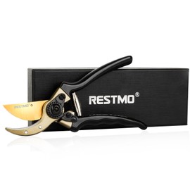 RESTMO Heavy Duty Pruning Shears, Premium Garden Clippers with Forged Aluminum Handles & Titanium-Coated Blade, Trimming Scissors for Houseplant Accessories & Garden Tools, Black