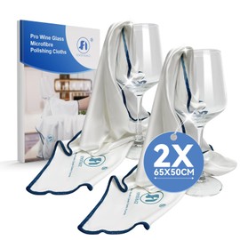 Foyer Nuage Microfibre Cleaning Cloths, 65 X 50cm Large Lint Free Glass Polishing Cloths for Glasses, Glassware, Stemware, Lens (White, 65 x 50 cm 2pcs)