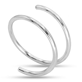 LUCKYJEWUS Double Nose Ring Hoop for Single Piercing, 14k Gold Filled or Sterling Silver Spiral Twist Nose Hoop for Women Men (Silver -20g, Left Side-7mm)