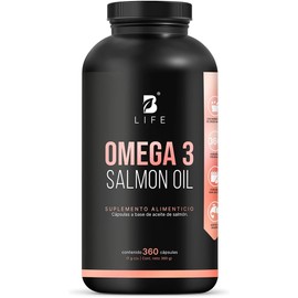B Life Omega 3 Aceite Puro de Salmón | 360 cápsulas | Alto en EPA y DHAL | 1000 mg por porción | Ingredientes Naturales | Omega 3 Salmon Oil