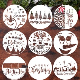 Christmas Stencils for Painting on Wood 12” Christmas Stencil for Crafts Reusable Xmas Holiday Stencil Round Believe Snowman Templates for Porch Door Decor