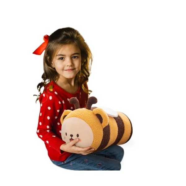 Cute Bee Stuffed Animal Toy Plush Pillow, Kawaii Plushies Cylindrical