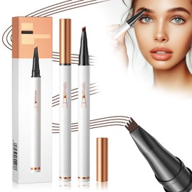 Eyebrow Microblading Pen,3D Waterproof Microblading Eyebrow Pencil Contouring Pen, 4 Fork Tip Magic Eyebrow Pencil Tattoo Long-Lasting for Natural Makeup (Dark Coffee)