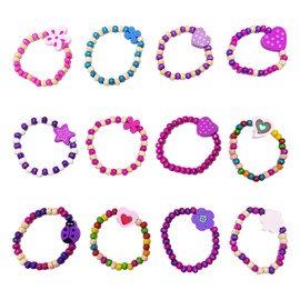 OAAO 12 Pcs Children Bracelets, Wooden Girl Bracelet, Cartoon Children's Accessories, Girls Beaded Bracelets, Jewellery Sets for Children's, Kids Party Favors (Multicolor, One Size)