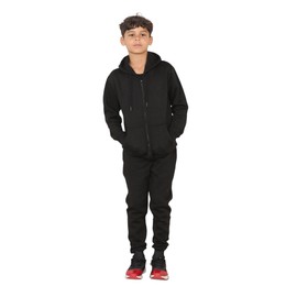 Grunge Wear® Back to School Kids Boys Girls Plain Tracksuit, Child's Pe School Zipper Hoodie Top Bottom Jogging Suit (Black, 9-10 Years)