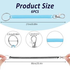 Aeaocvo 6 Pcs Retractable Keychain, Stretchy Spiral Key Chain, Anti-Lost Stretch Cord Safety Key Chain, Stretchy Key Chain Lanyard with Metal Lobster Clasp for Keys Wallets Cellphone