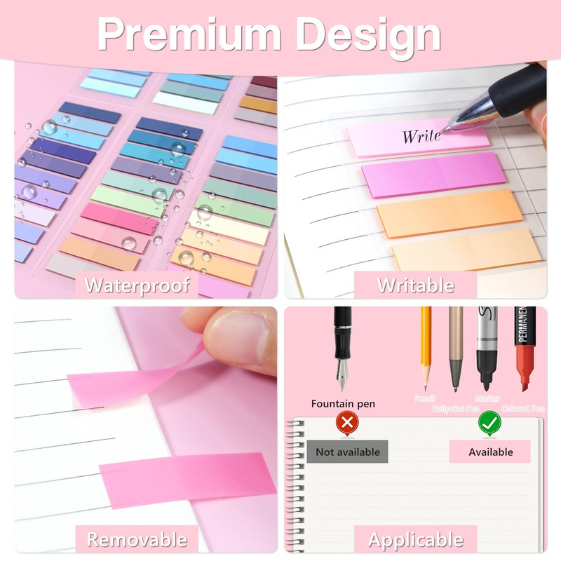 Hanyousheng 2400 Pcs Sticky Tabs, 12 Sheets Book Tabs, Index
