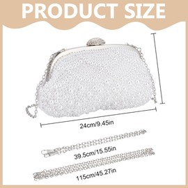 WEBEEDY White Pearl Clutch Purse for Bride, Women Wedding Clutch Beaded Handbag with 2 Chains for Evening Bag, Dance Party, Date, Travel, Gift for Wedding Anniversary Valentine's Day, 24x14.5cm