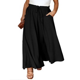 SECRETEYARD Plus Size Womens Wide Leg Pants Casual Elastic High Waist Flowy Pants Drawstring Palazzo Pants with Pockets (US, Alpha, 4X-Large, Regular, Regular, Black)