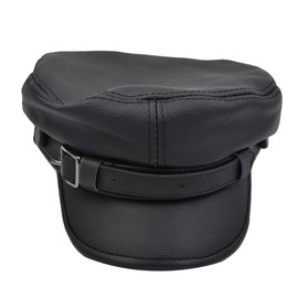 Yosang Adult Genuine Leather Fiddler Cap Flat Top Maciejówka Breton Style Mariner's Cap - Black, Medium