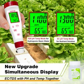 pH Meter for Hydroponic Water,Digital EC ppm Tester for Nutrients,pH TDS Reader 4 in 1 with 1413 μs/cm Calibration Solution,High-Sensitivity Backlit Display for Drinking Water,DWC,Indoor Plants