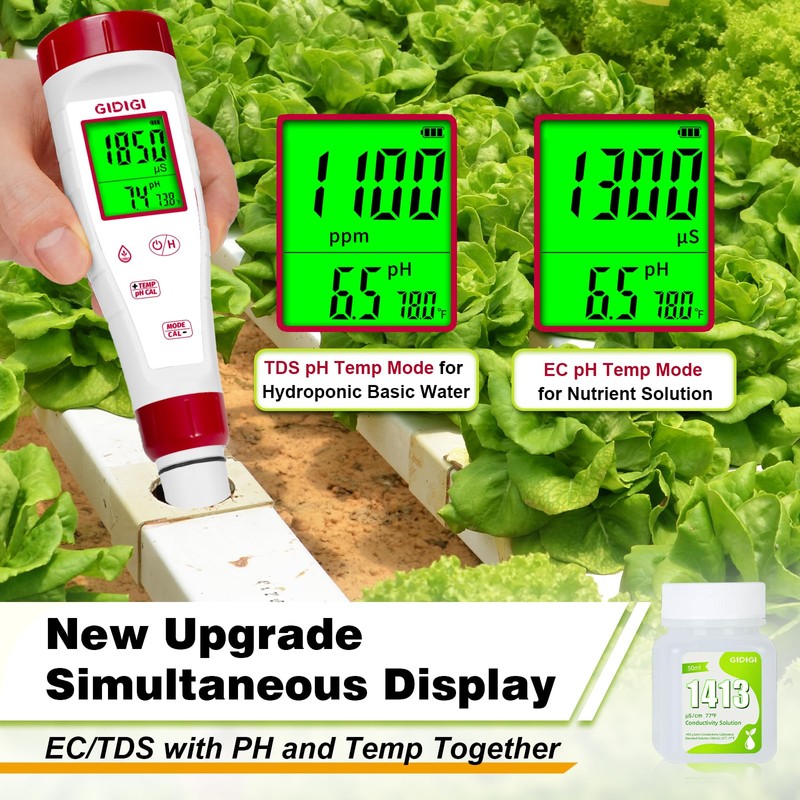 pH Meter for Hydroponic Water,Digital EC ppm Tester for Nutrients,pH