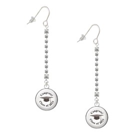 Delight Jewelry Silvertone Domed Class of 2023 Silver-tone Long Sparkle Dangle French Earrings