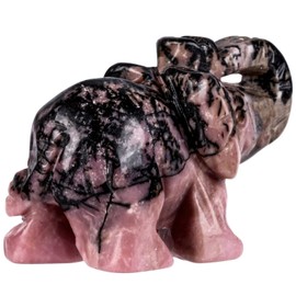 Nupuyai Elephant Figurine Gemstone Crystal Lucky Elephant Healing Stone Lucky Charm Elephant Figure Reiki Fengshui Decoration (Rhodonite)