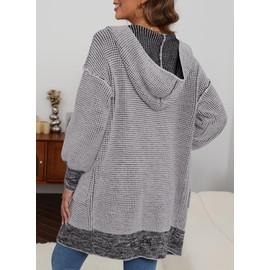 Sidefeel Hooded Sweaters for Women Open Front Chunky Knit Cardigans Oversized Coat Medium Grey Large
