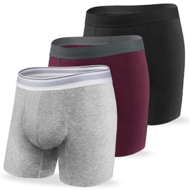 REELINDRY Washable Incontinence Underwear for Men Absorbent 2.3 oz Leak Proof Boxer Briefs Bladder Control 3 Pack (1 Black-1 Light Gray-1 Maroon, M)