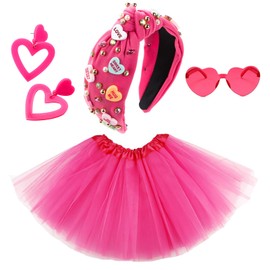 Hot Pink Tutu Set - Adult Tutus for Women with Valentine's Day Heart Headband Earrings Sunglasses Jewelry Accessories Gifts (Hot Pink Heart Headband)