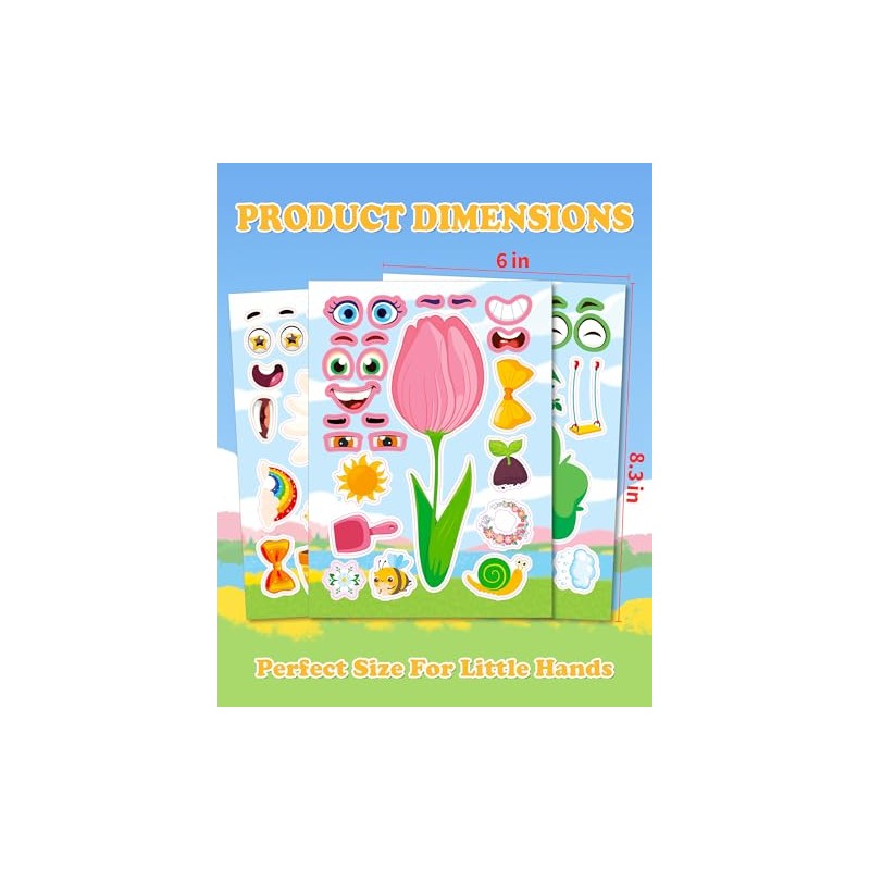 Aowplc Spring Make-a-Face Stickers for Kids 48 Sheets Mix 'n