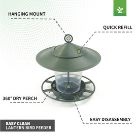 etree Easy Clean Hanging Lantern Bird Feeder (2023 Design) - Prevent Disease & Protect Wildlife Slate Green Pack of 2