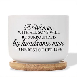 DecStic A Woman with All Sons Will Be Surrounded by Handsome Men The Rest of Her Life Ceramic Planter Christian Scripture Flower Pots Plants with Drainage Holes and Saucers Pot for Home Desktop