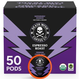 Death Wish Coffee, Espresso Roast Single Serve Coffee Pods - Fair Trade and Organic (50 Count)