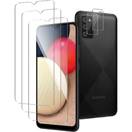 JCJCLY【3 +2 Pack for Galaxy A02S / A03S Screen Protector 【3 Pack】 + Camera Lens Protector 【2 Pack】 Tempered Glass Film has 9H Anti-Scratch Hardness Edge Full Coverage LCD Phone Film