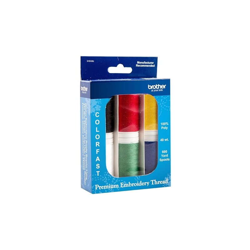 Brother SAEMB6 Premium Embroidery Thread, 6 spools, 100 percent polyester,Various