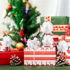 Large Pull Bows, 6 Inches Bows for Gift Wrapping, 8 PCS Christmas Bows White Organza Gift Bows Wrapping Ribbon Pull Bows for Presents Package Baskets Wedding Birthday Party Wrapping Boxes Decorations