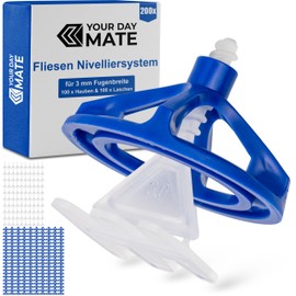 Tile Levelling System, 200 Piece Set, for 3 mm Joint Width and 5-20 mm Thick Tiles, 100 x Pull Hoods and Thread Tabs, Mounting Aid Kit Tiles, Tile Laying System, Tile Laying Aid