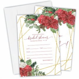 25 Bridal Shower Invitation Cards With Envelopes - Geometry Gold Line & Floral - Double-Sided Fill In Style Invites For Newlyweds, Wedding & Bridal Shower Celebration, Party Favor & Decorations - B05