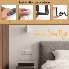 Sgphrzlt Love You Bye Sign Above Door, Love You Bye Door Topper, Wood Home Wall Decals, Entryway Script Decor, Express Warm for Family Hallway Wall Stickers with Letters, Gold