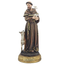 Gigi's Classy Kids Saint Francis of Assisi 12 Inch Gold Tone Base Statue Figurine San Francisco de Asis