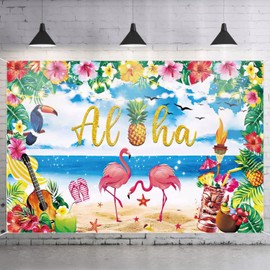 Hawaiian Party Decorations Backdrop, Aloha Party Banner, Beach Party Decorations Banner Tropical Party Decorations Summer Party Decoration Photo Backdrop Aloha Party Supplies(185×110cm)