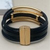 YKKZART Black Leather Btacelets for Women Leather Bangle Chunky Gold