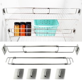 RV Refrigerator Bar Stainless Steel Adjustable Fridge Tension Rod Holds Food and Drinks in Place,Tension-Style 12.3-22.4" for Camper Refrigerator, Kitchen, Cupboard, Bookshelf (2 Pack)