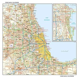 Chicago, Illinois Wall Map, Large - 30" x 29" Laminated