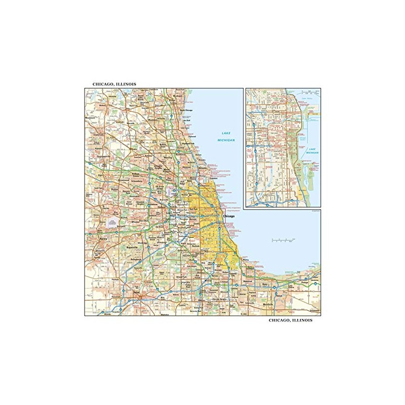 Chicago, Illinois Wall Map, Large - 30" x 29" Laminated