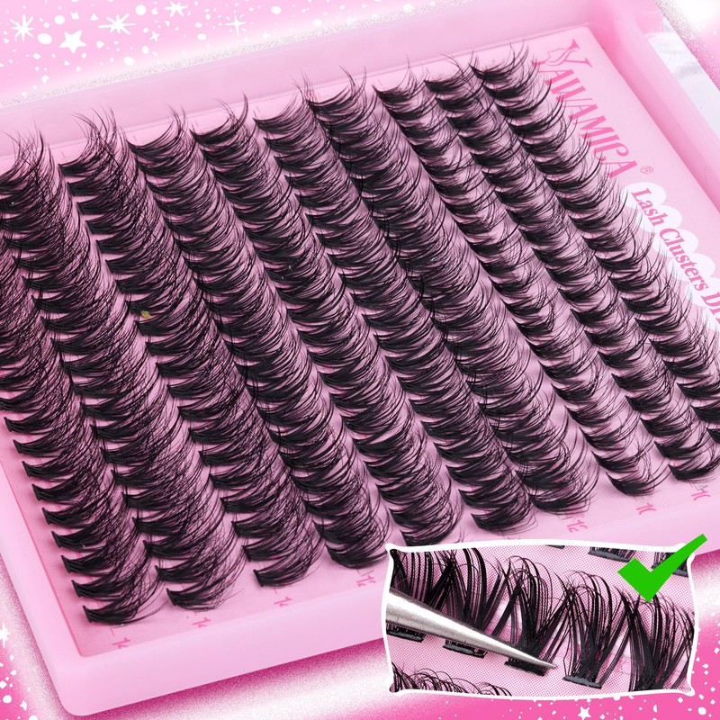Yawamica Wispy Lash Clusters Natural Eyelash Extension 10-14mm Fluffy Eyelash