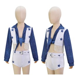 Vmyainrt Girls Cowboy Cheerleader Costume Blue Star Cheerleader Outfit for Kids Uniform Set(Blue,with accessories,10T)