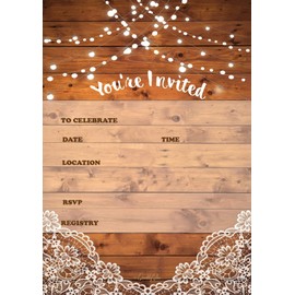 QualityVibe 25 rustic invitations & 25 envelopes for wedding, bridal shower, birthdays, engagements, bachelorettes This barn rustic invite style is also great for housewarming, retirement & rehersal parties.