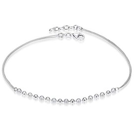 MATERIA by Matthias Wagner SA-117 Women's Bracelet 925 Silver Simple Anklet with Balls Rhodium-Plated, 21 cm, Balls in high-gloss and diamond-cut