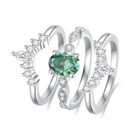 Boieiyftrp 2.3CTTW green Moissanite Bridal Ring Sets For Women D Color VVS1 3PCS OVAL Cut S925 Sterling Silver Plated 18k White Gold Wedding Promise Engagement Anniversary Ring(8)