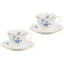 Narumi 52035-20379 Cup and Saucer Set, Fiorista, 7.8 fl oz (200 cc), Blue, Floral Pattern, Cute, Stylish, Elegant, Elegant Design, Pair of Tea and Coffee, Wedding Gift, Respect for the Aged Day, Gift Box Included
