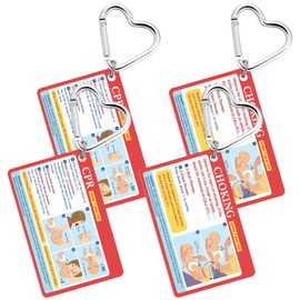Fuyoooo 4 Pcs Infant CPR/Choking First Aid Card 3.4 x 2.1 Inch Heimlich Maneuver Card Portable Emergency Instructions with Key Chain for Babies