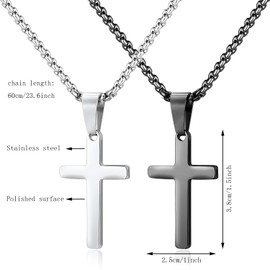Liitata 2 Pcs Stainless Steel Cross Necklace Cross Pendant Necklace Rock Punk Chain Necklace for Men Women– Silver Black
