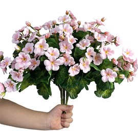 Lopkey 4 Bundles Artificial Begonia Flowers Outdoor Fake Flowers for Decoration UV Resistant No Fade Faux Silk Plants Garden Porch Window Box Decor,Pink