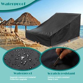 Gicov Double Patio Chaise Lounge Cover Outdoor Waterproof Double Wide Chaise Lounge Chair Cover with Elastic Hem Heavy Duty Furniture Cover