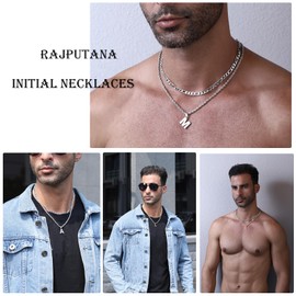 Rajputana Silver Initial Necklace for Men Boys, Layered Stainless Steel Letter R Pendant Necklaces Chain Jewelry Gifts for Boyfriend Him Male Teen